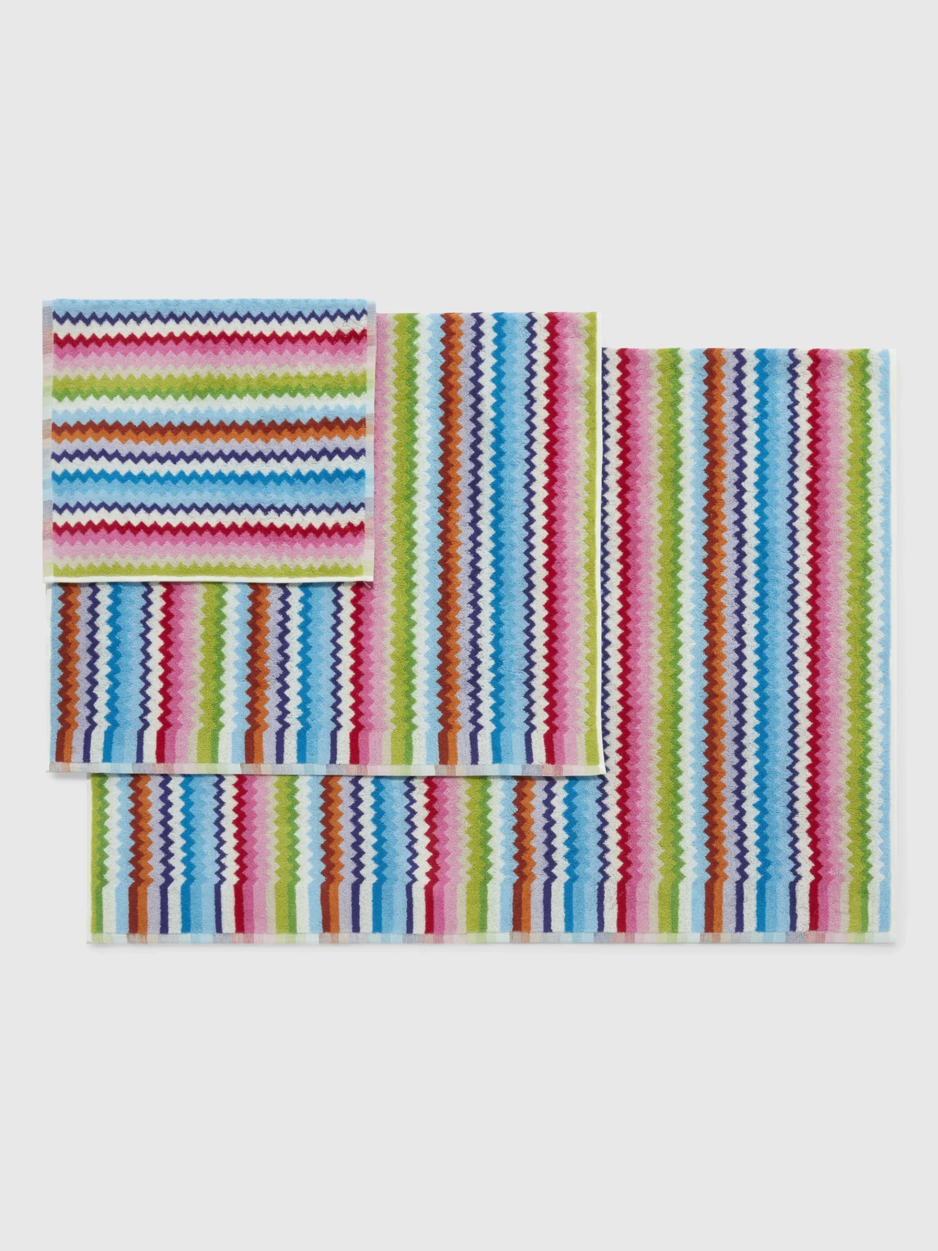 3 Piece Set of Zig Zag Cotton Terry Riverbero Bath Towels