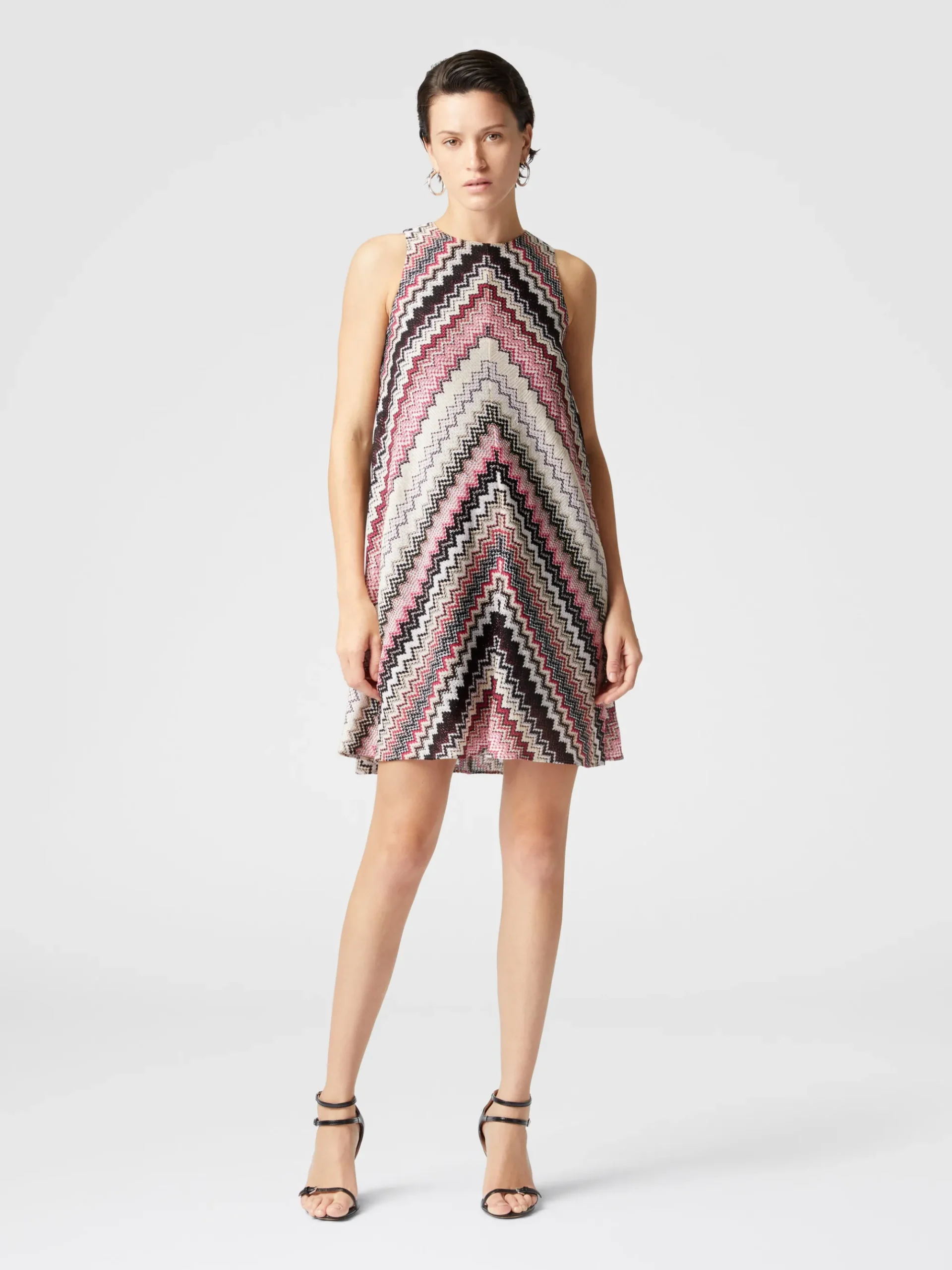 A-line mini-dress with lamé serrated zigzag pattern