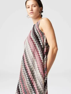 A-line mini-dress with lamé serrated zigzag pattern