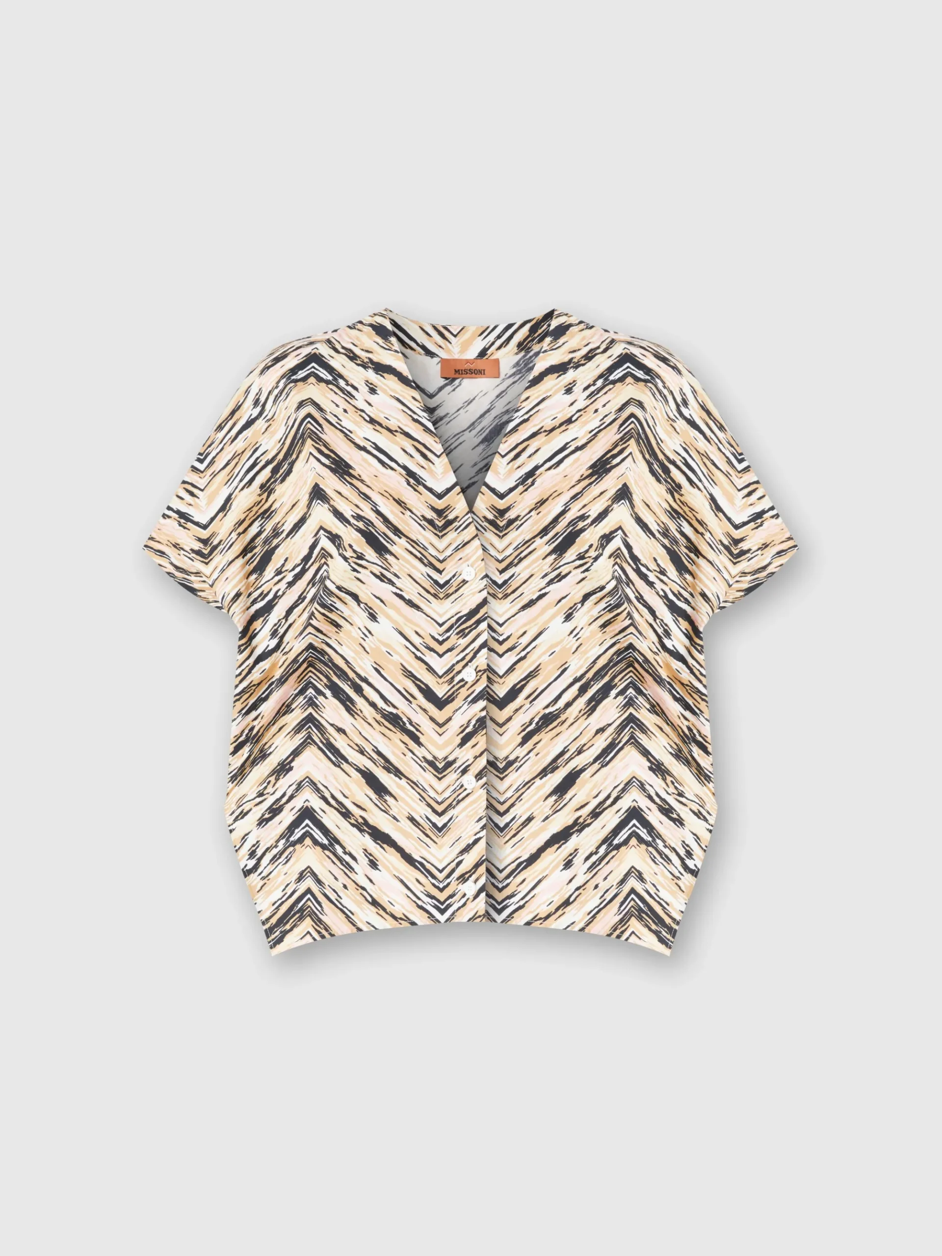 Animal print zig zag cotton poplin blouse