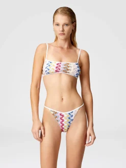 Bandeau bikini in lamé viscose lace