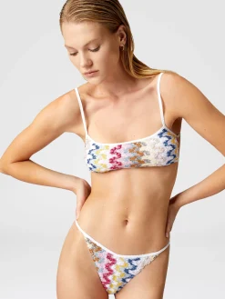 Bandeau bikini in lamé viscose lace