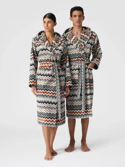 Bernard bathrobe in cotton terry with zigzag pattern