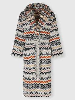 Bernard bathrobe in cotton terry with zigzag pattern