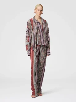 Blouse with lamé viscose scarf collar