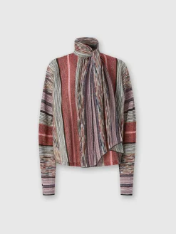 Blouse with lamé viscose scarf collar
