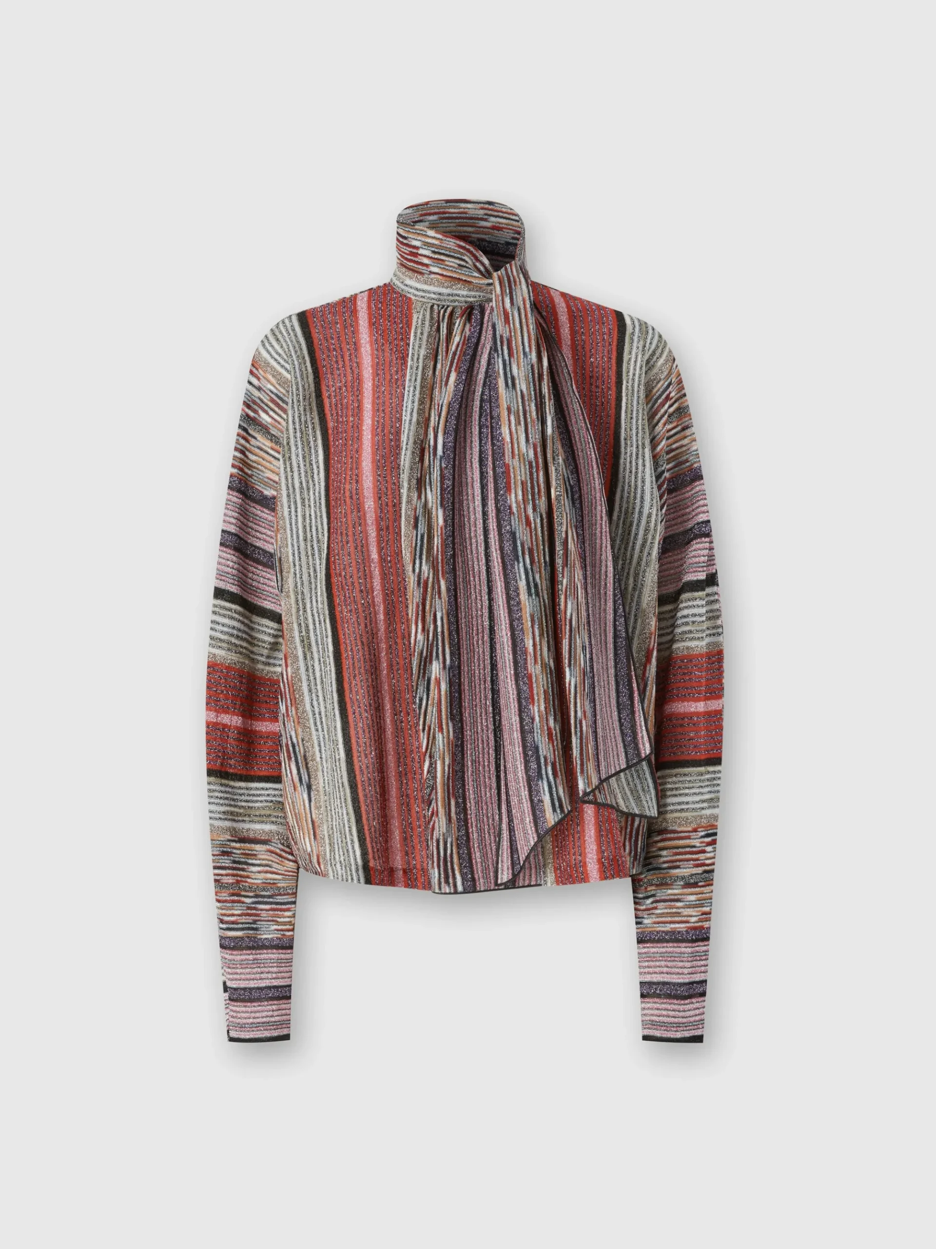 Blouse with lamé viscose scarf collar