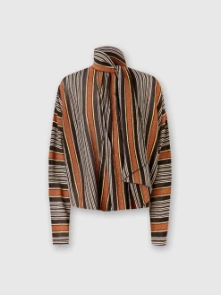 Blouse with scarf collar in lamé striped viscose