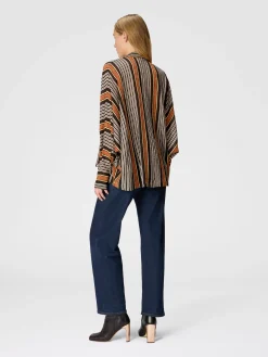 Blouse with scarf collar in lamé striped viscose