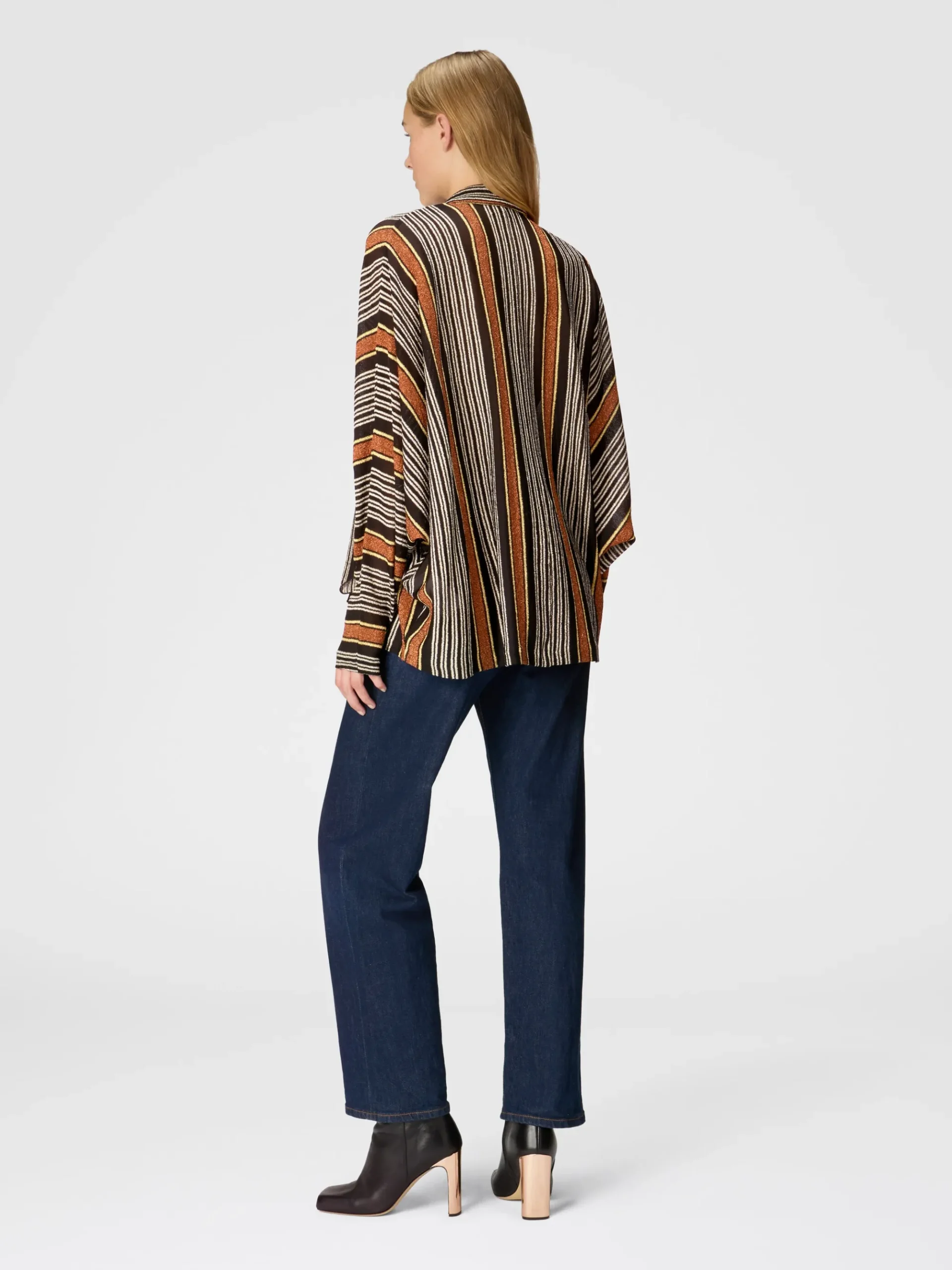 Blouse with scarf collar in lamé striped viscose
