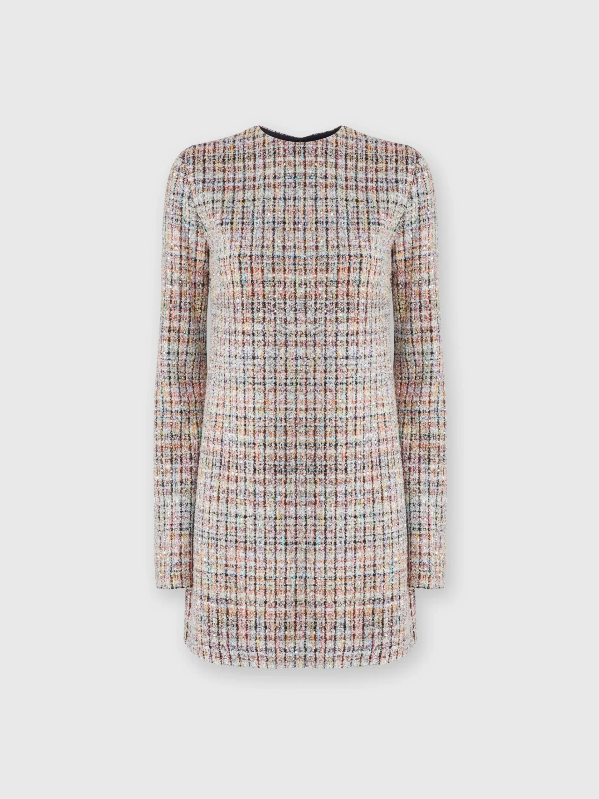 Bouclé checkered mini-dress with sequins
