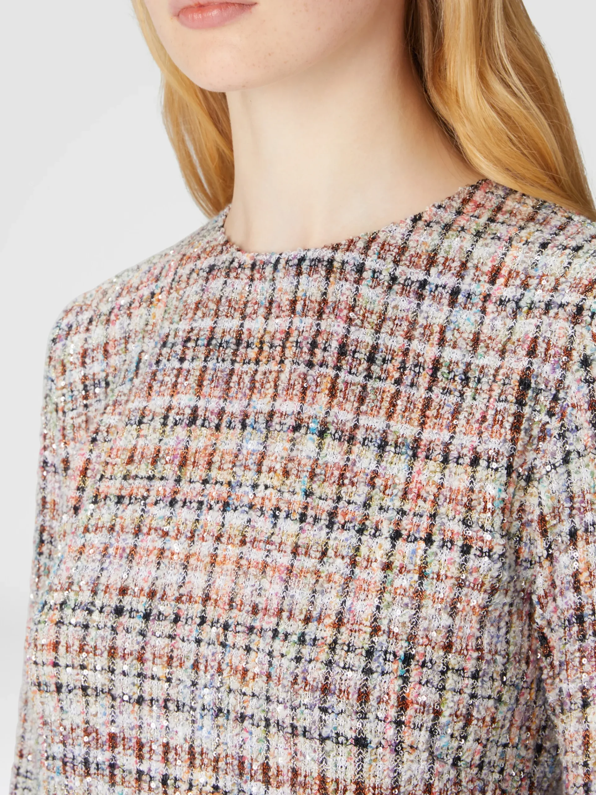 Bouclé checkered mini-dress with sequins