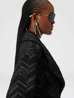 Bouclé knit coat with lamé chevron