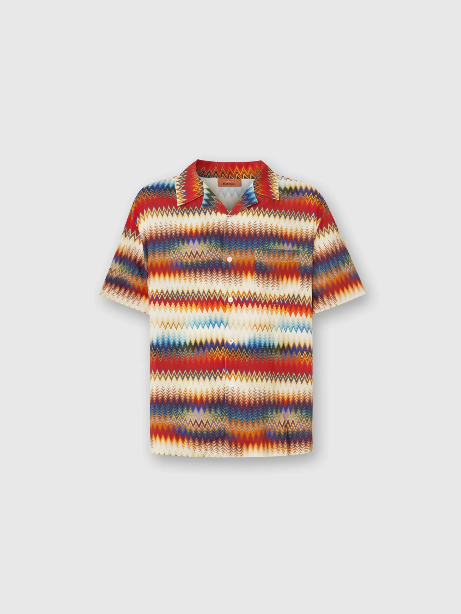 Bowling shirt with gradient micro zig zag print and breast pocket