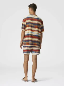 Bowling shirt with gradient micro zig zag print and breast pocket