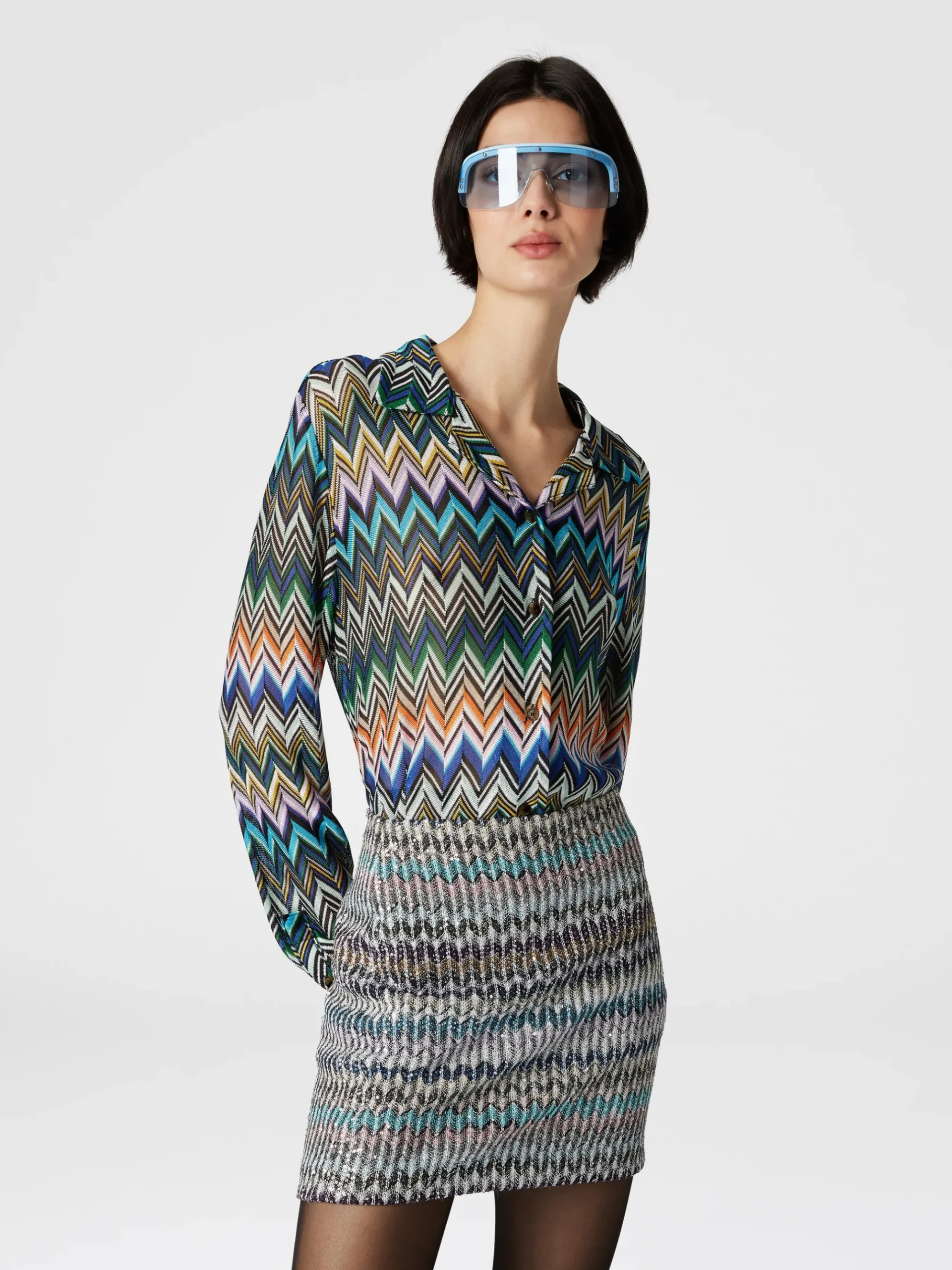 Bowling-cut shirt in zig zag viscose