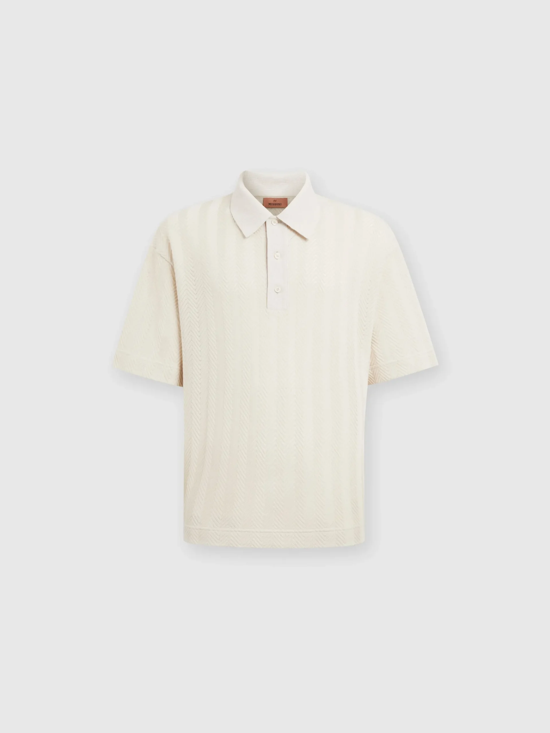 Boxy-fit knit polo shirt with tone-on-tone chevron