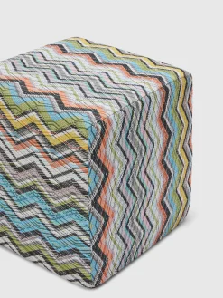 Carioca 40x40x40 cm cubic pouffe in cotton blend with chevron pattern