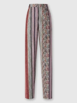 Carrot-fit trousers in lamé striped viscose