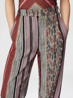 Carrot-fit trousers in lamé striped viscose