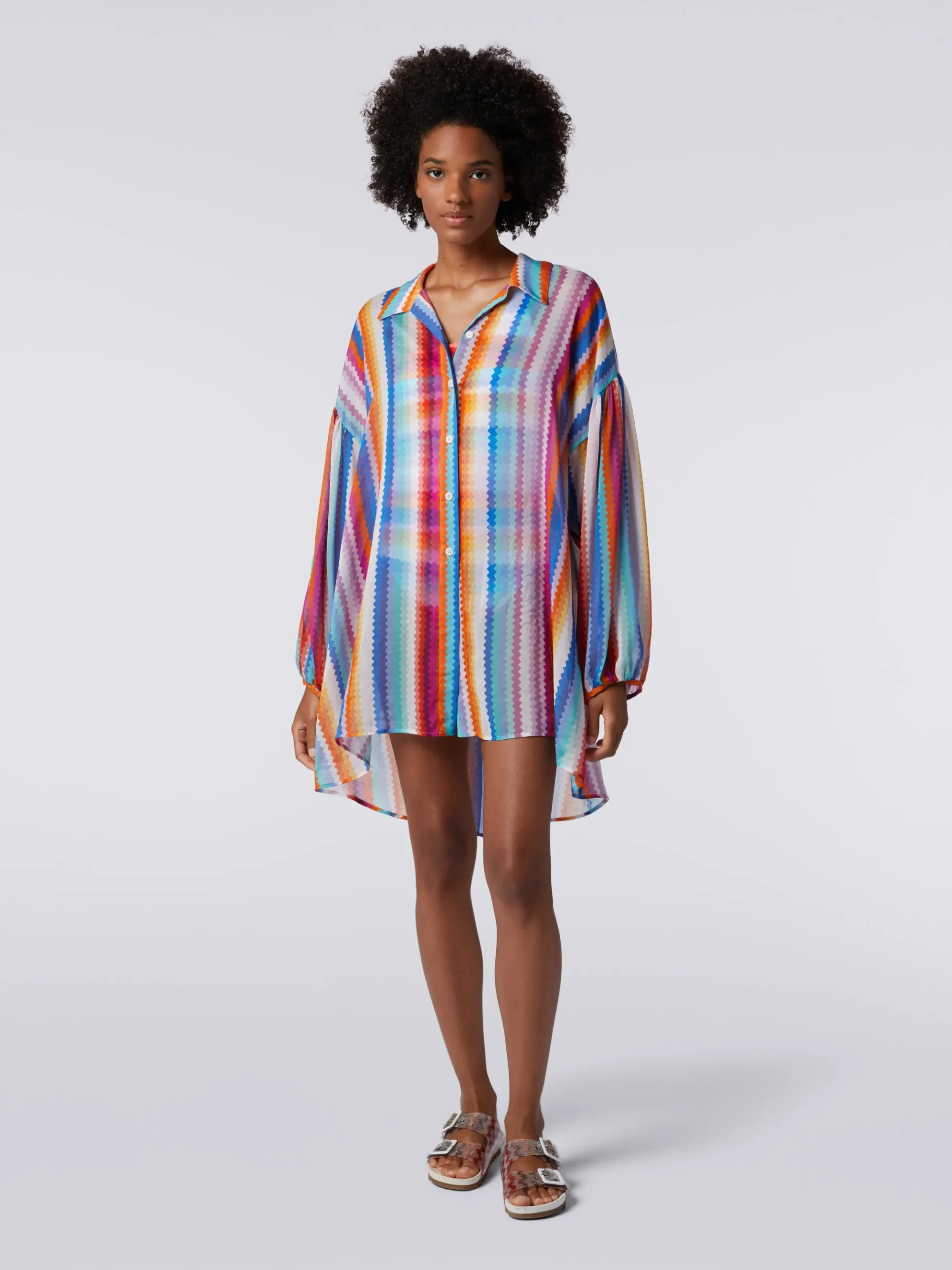 Chemisier blouse in zigzag print silk and cotton