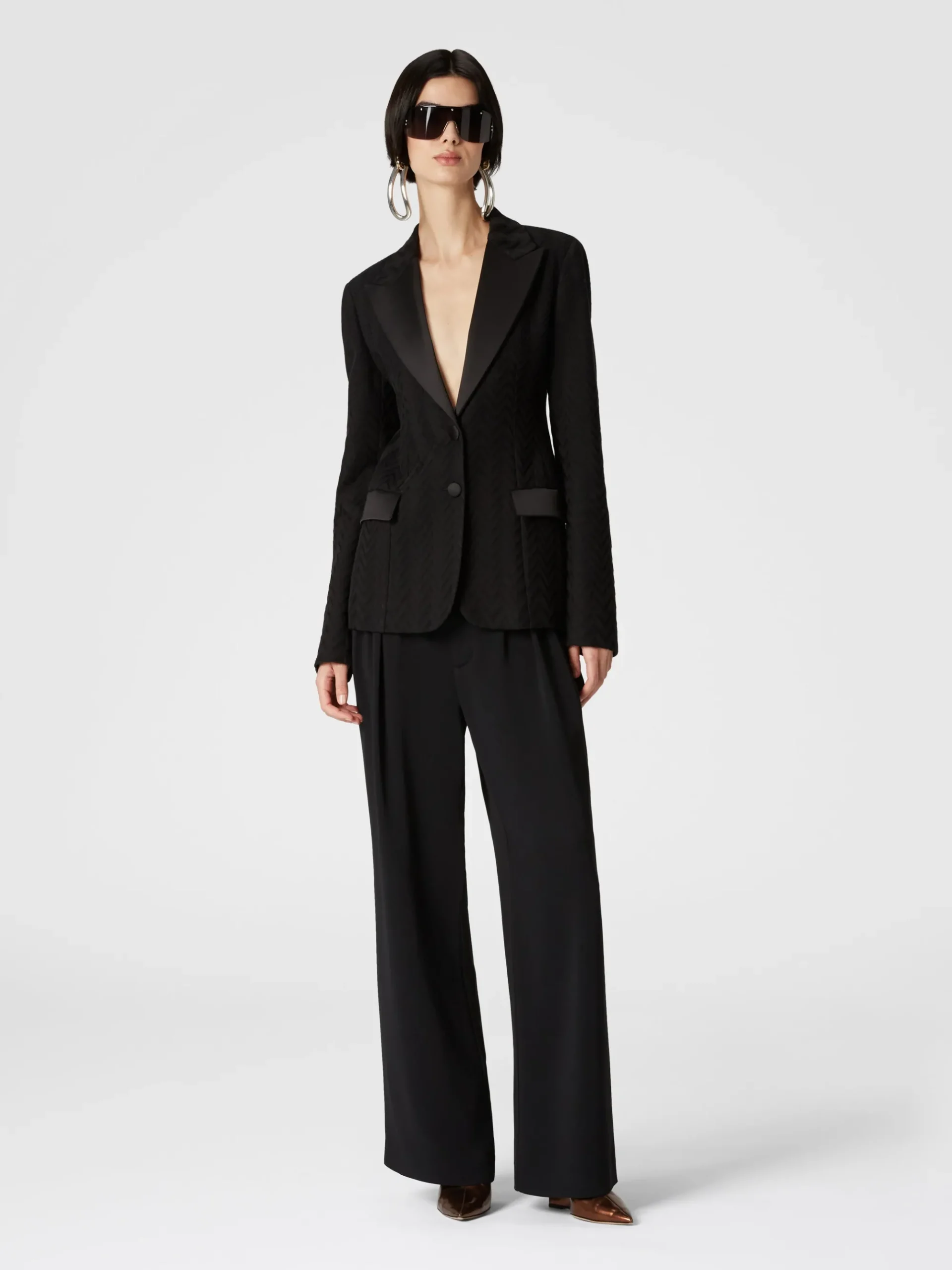 Chevron blazer with satin details