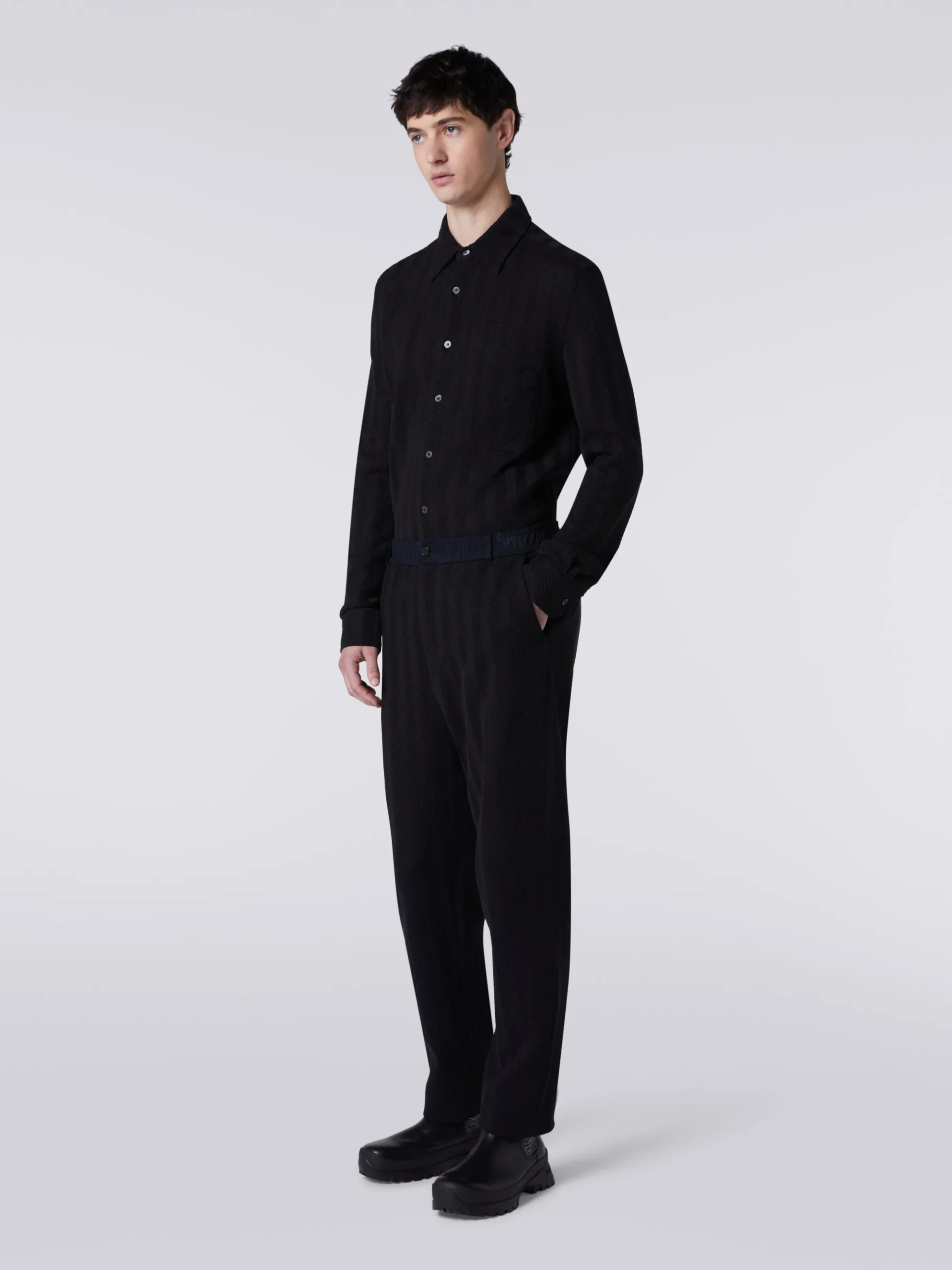 Classic cotton and viscose zigzag trousers
