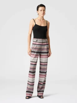 Classic trousers with lamé serrated zig zag pattern