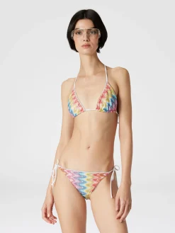 Coated cotton-blend lace bikini