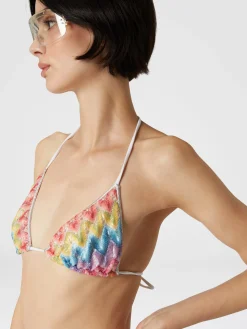 Coated cotton-blend lace bikini