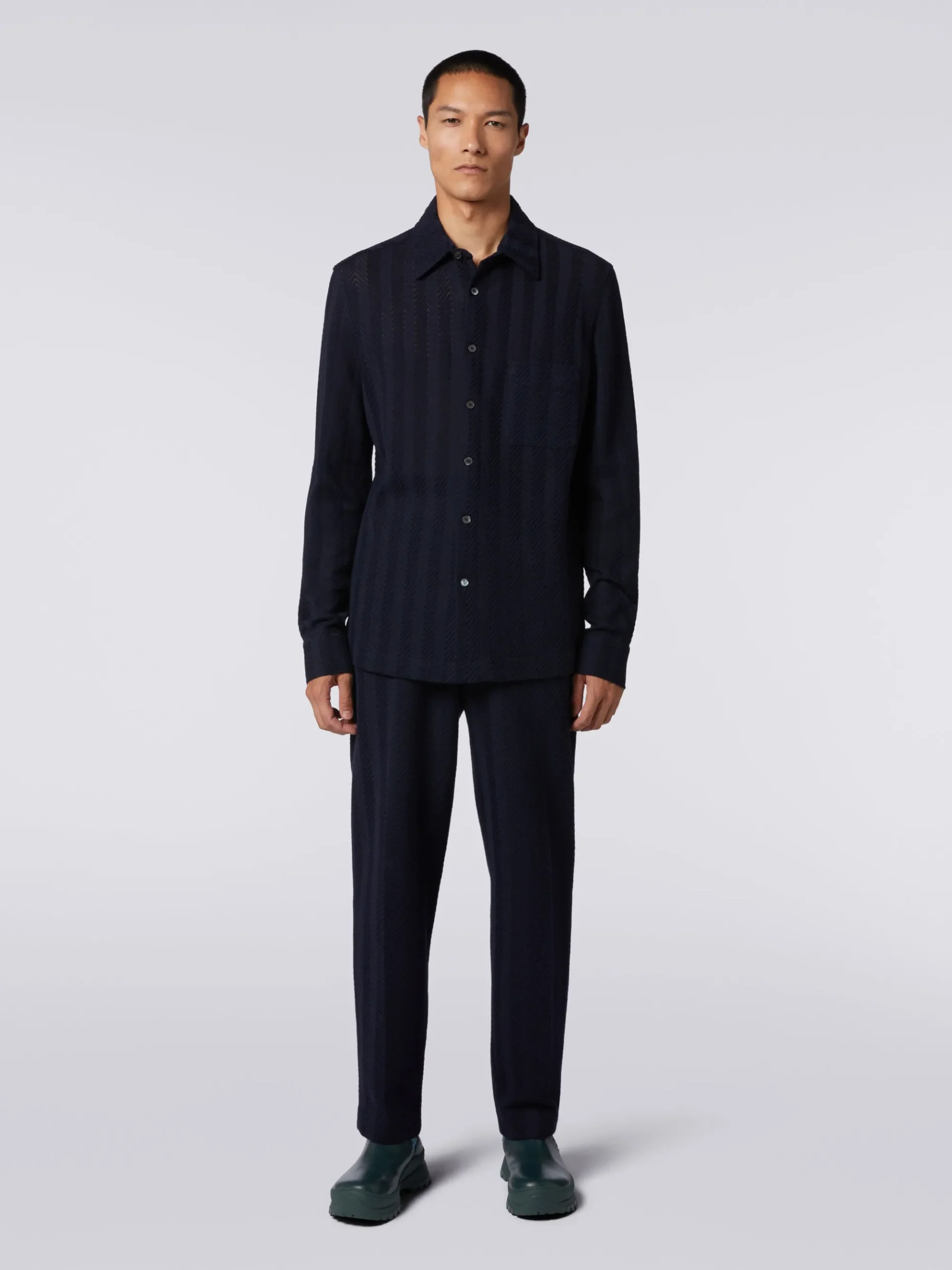 Cotton and viscose chevron shirt