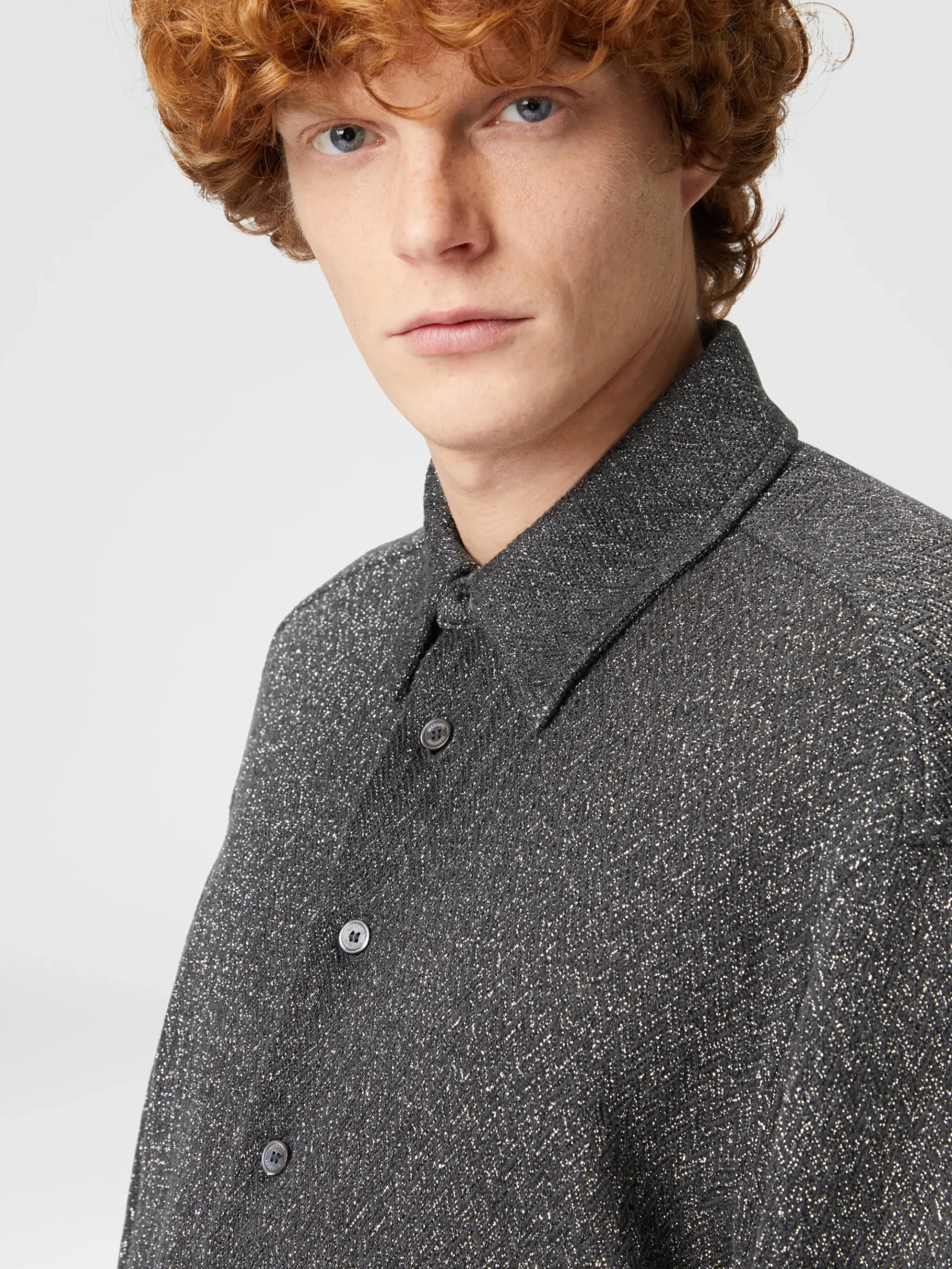Cotton and viscose zig zag lamé shirt