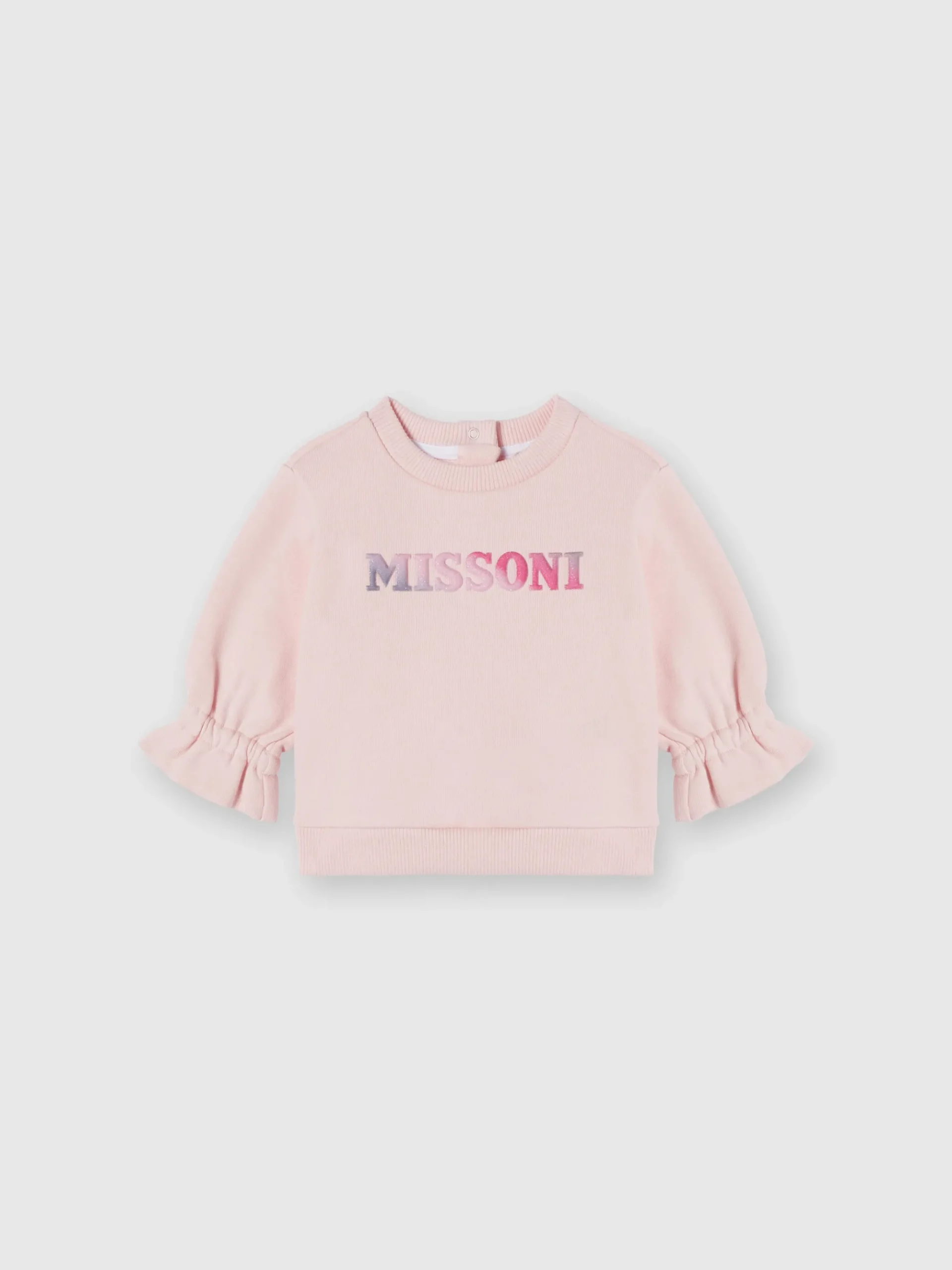 Cotton crewneck sweatshirt with ruffles on the sleeves and logo
