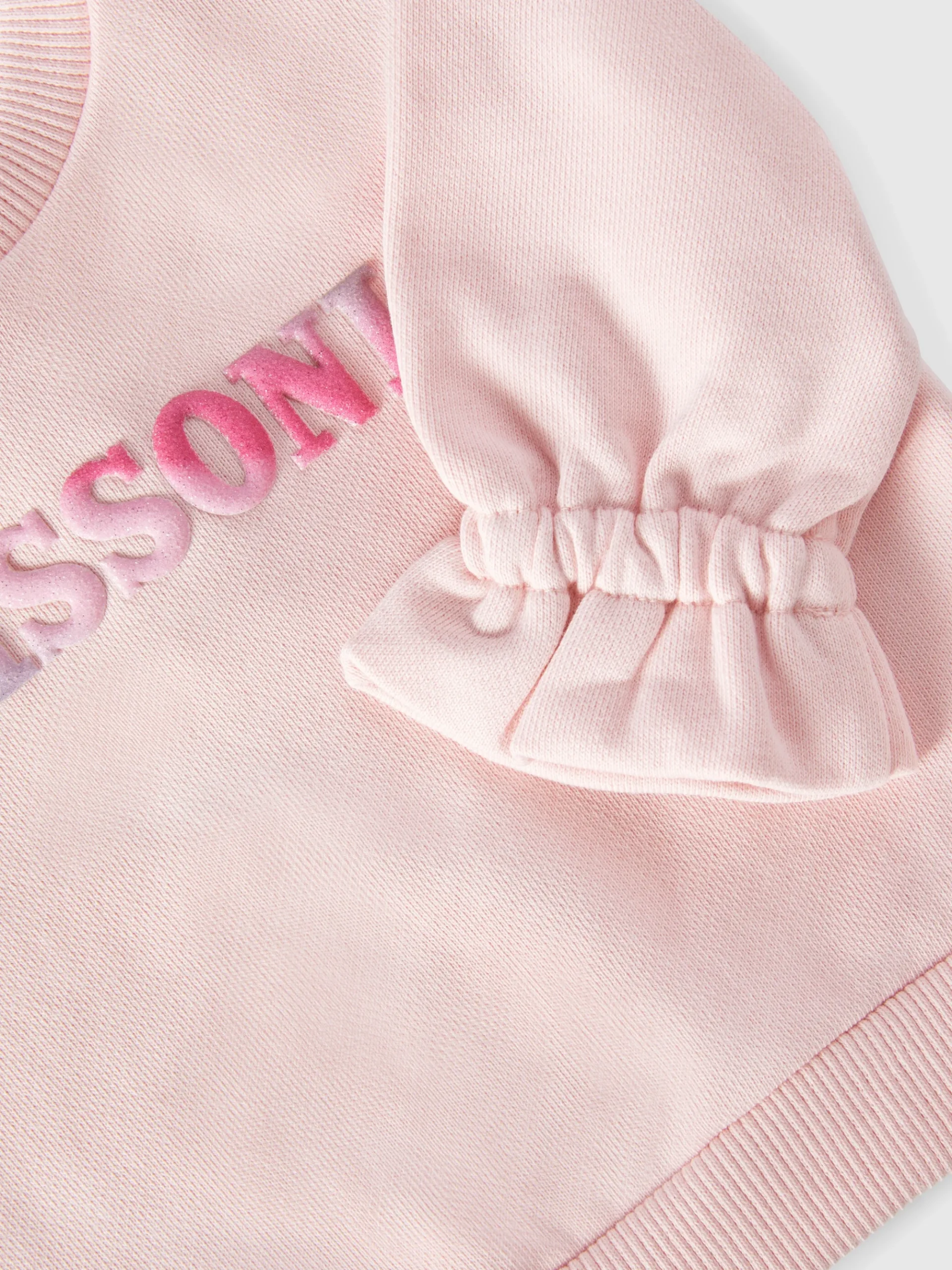Cotton crewneck sweatshirt with ruffles on the sleeves and logo