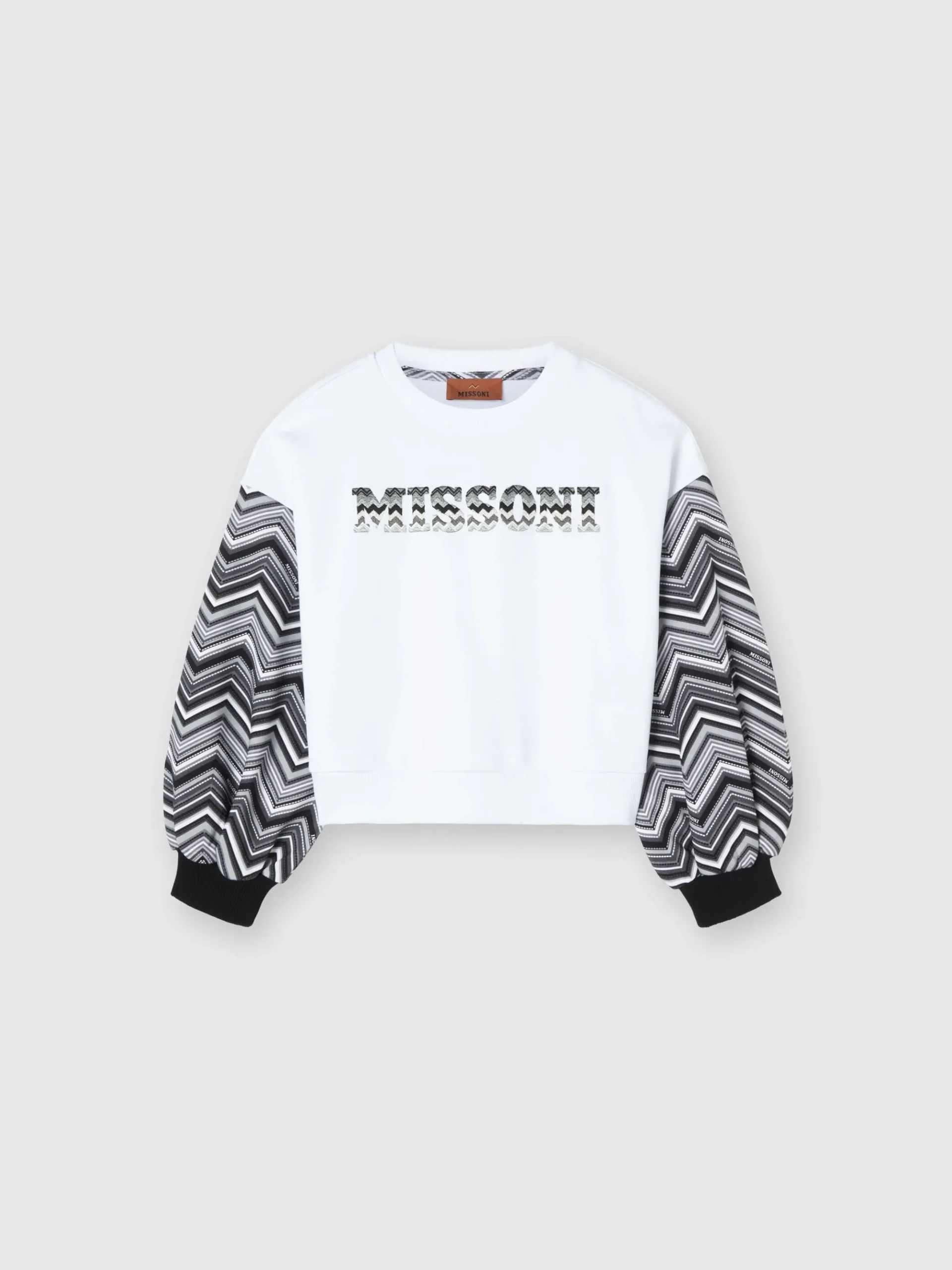 Cotton crewneck sweatshirt with zigzag sleeves and logo