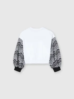 Cotton crewneck sweatshirt with zigzag sleeves and logo