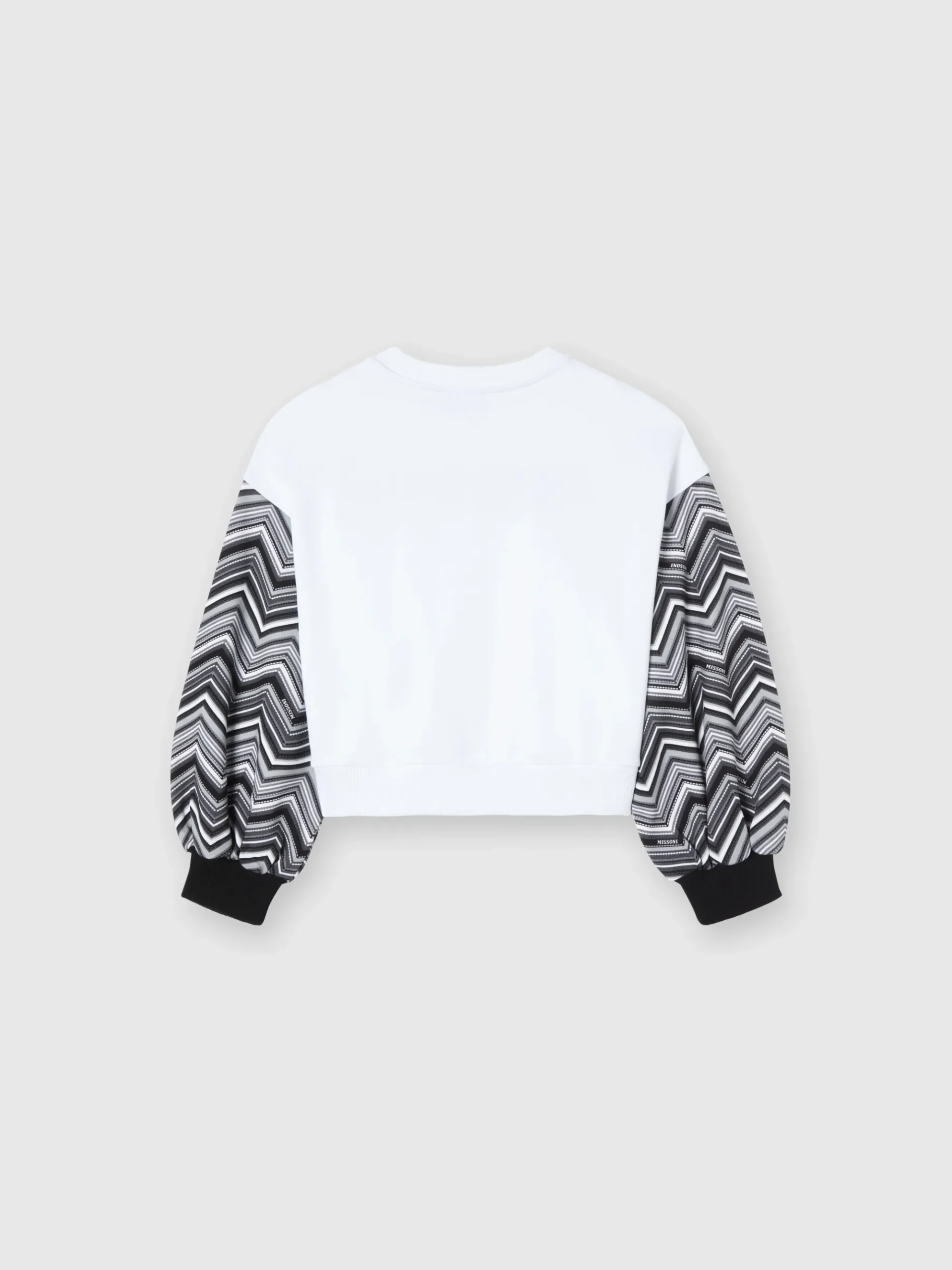 Cotton crewneck sweatshirt with zigzag sleeves and logo