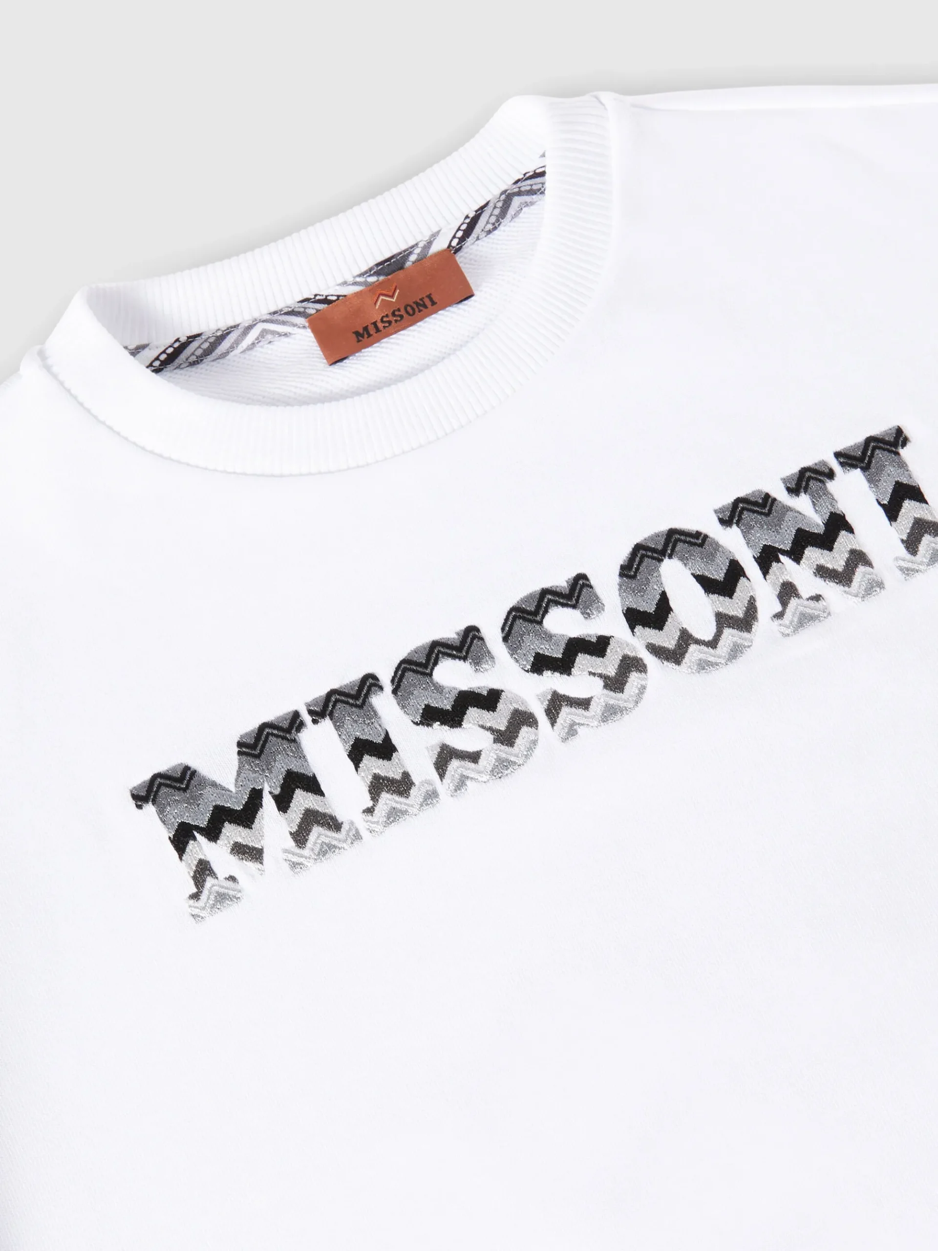 Cotton crewneck sweatshirt with zigzag sleeves and logo
