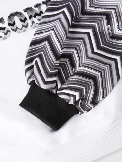 Cotton crewneck sweatshirt with zigzag sleeves and logo