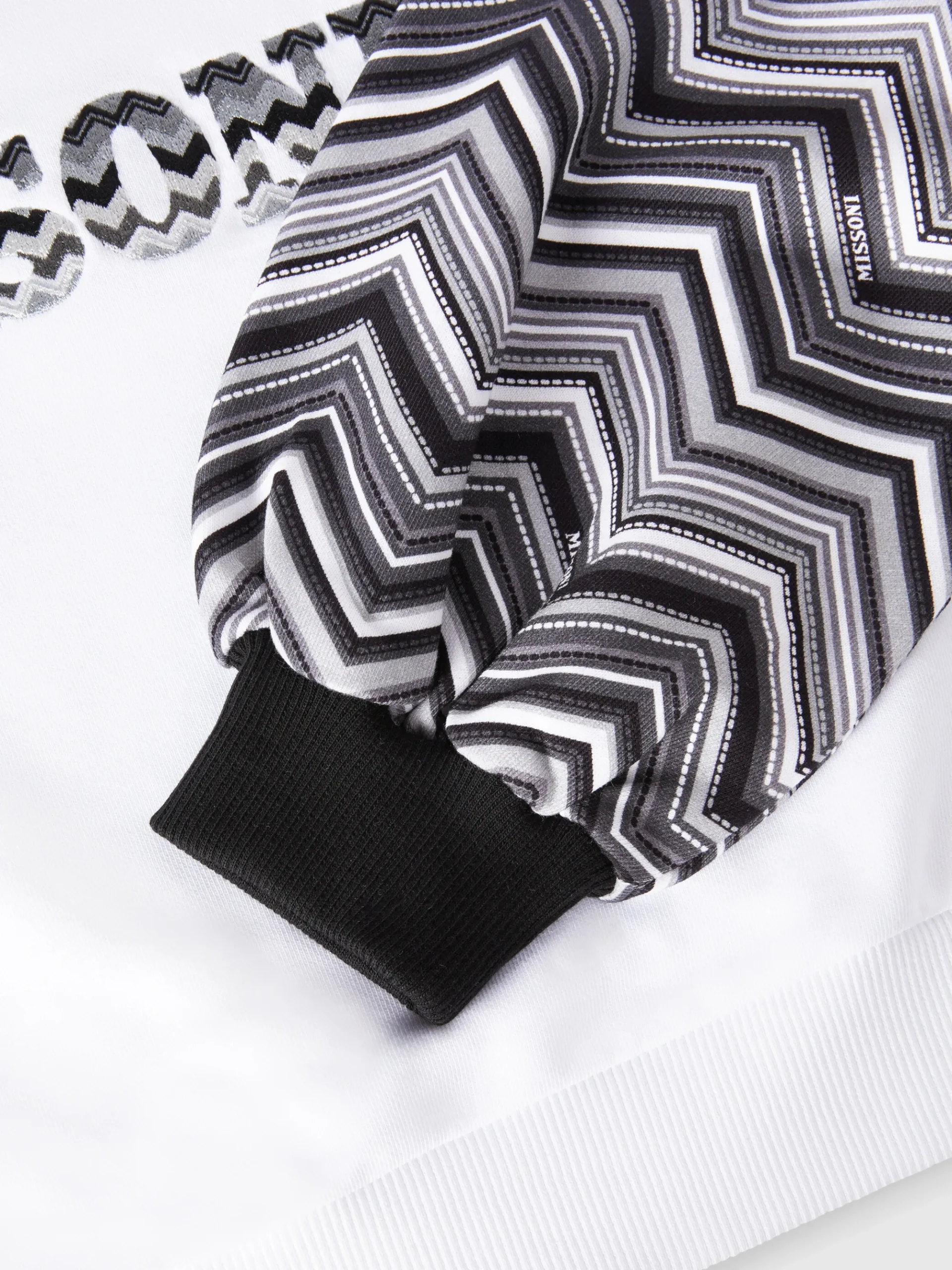 Cotton crewneck sweatshirt with zigzag sleeves and logo