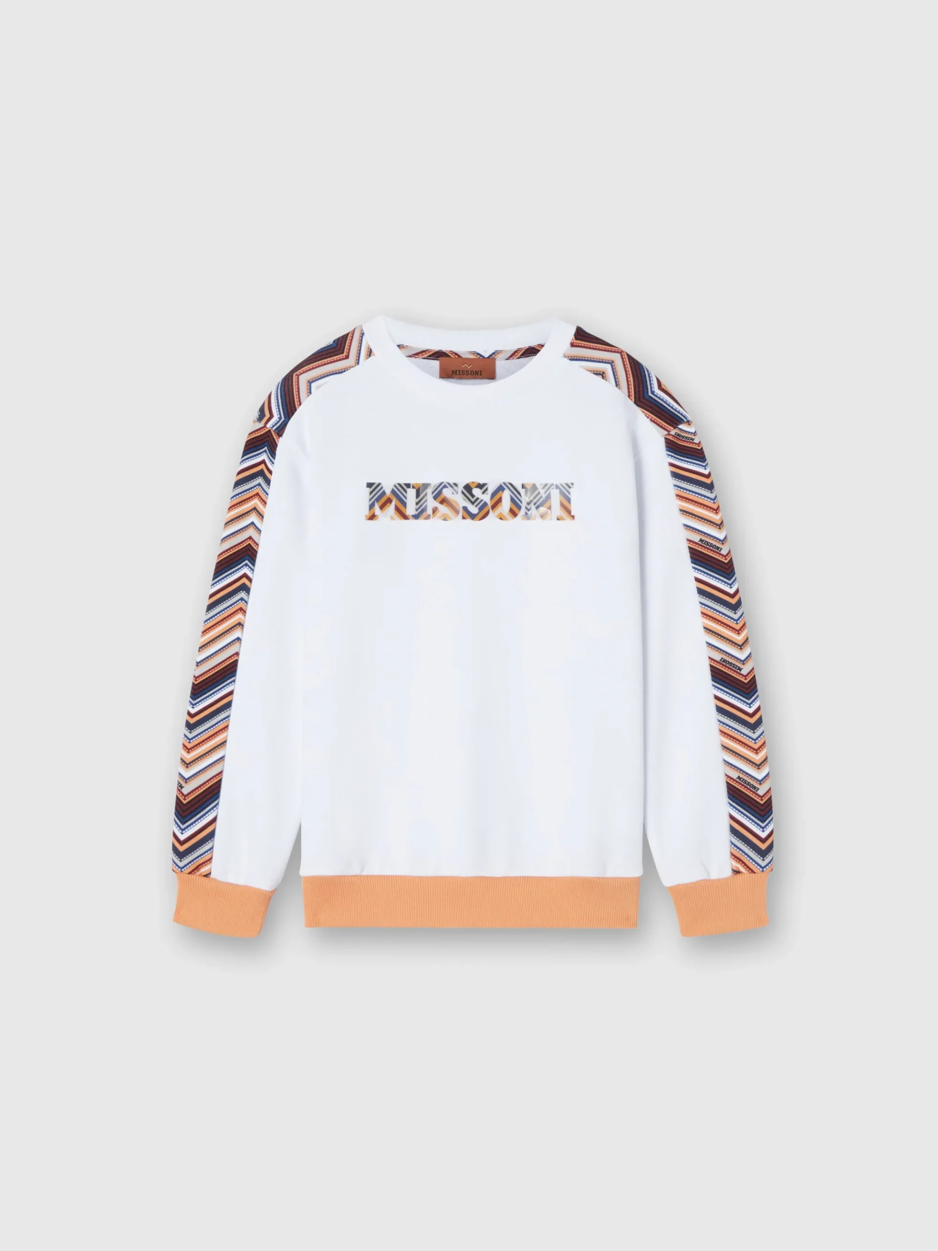 Cotton crewneck sweatshirt with zigzag inserts and logo