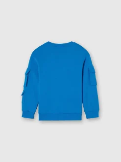 Cotton crewneck sweatshirt with patch pockets and embroidered logo