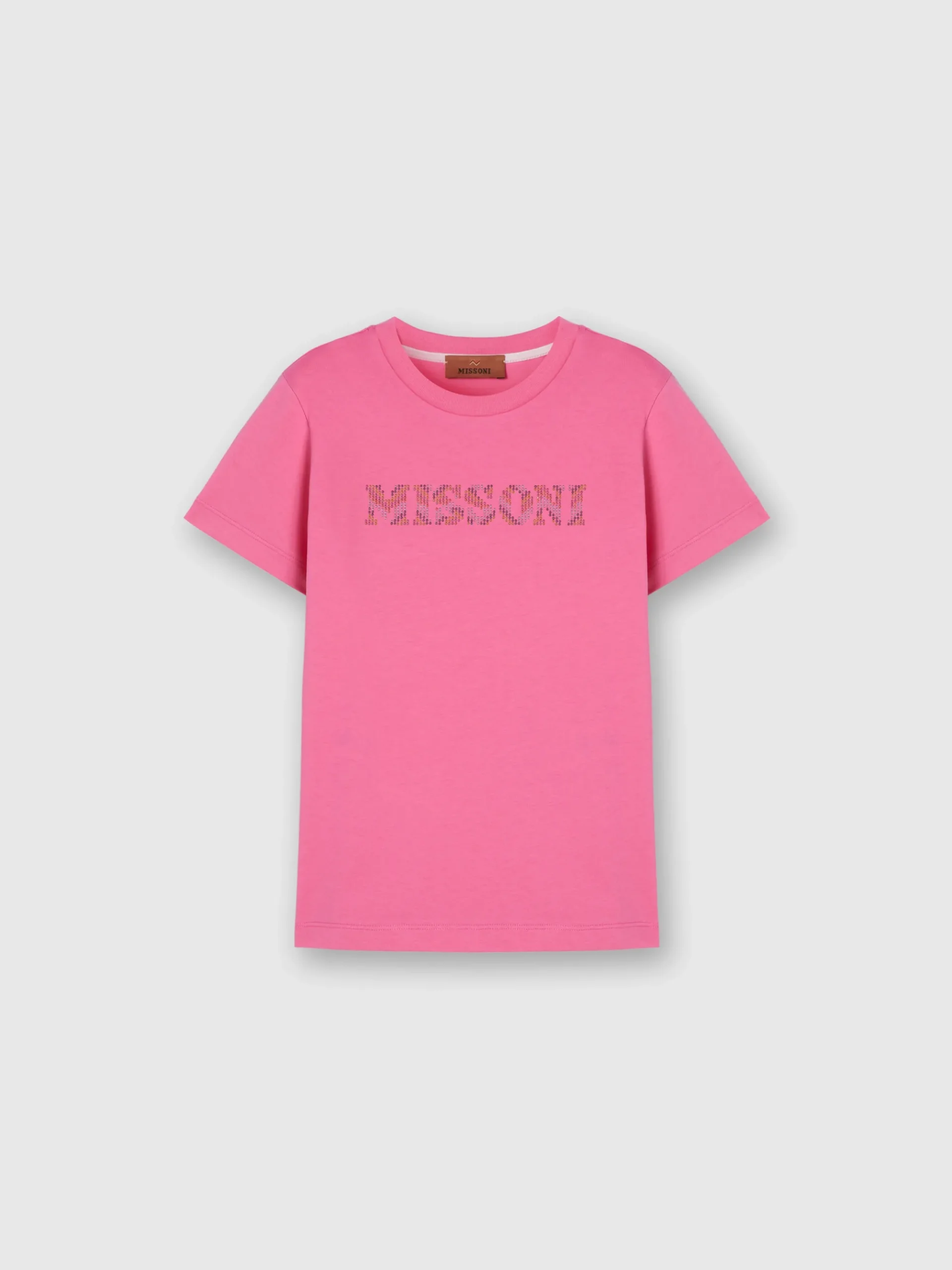 Cotton crewneck T-shirt with rhinestone logo