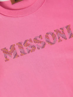 Cotton crewneck T-shirt with rhinestone logo