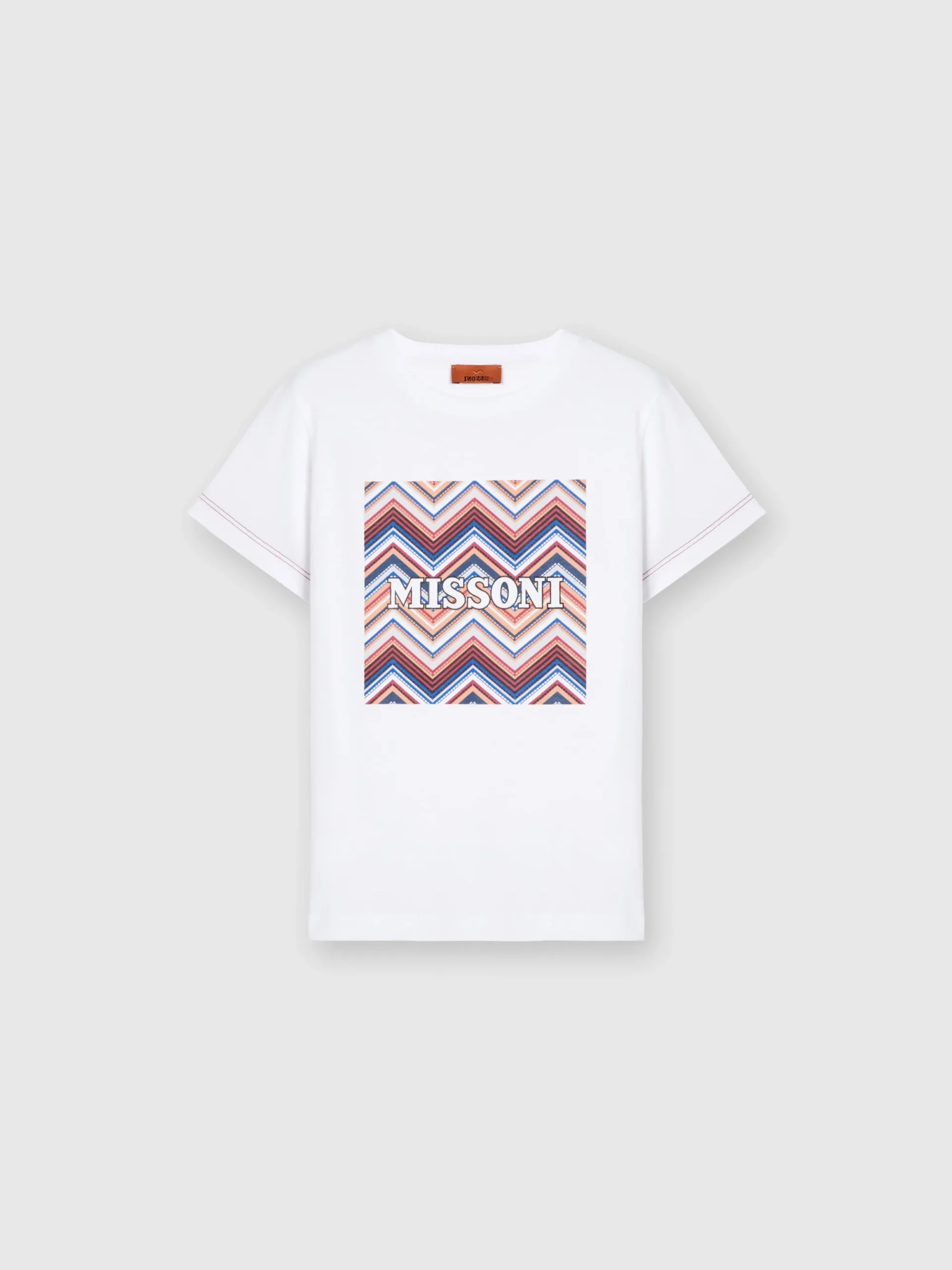 Cotton crewneck T-shirt with zigzag print and logo