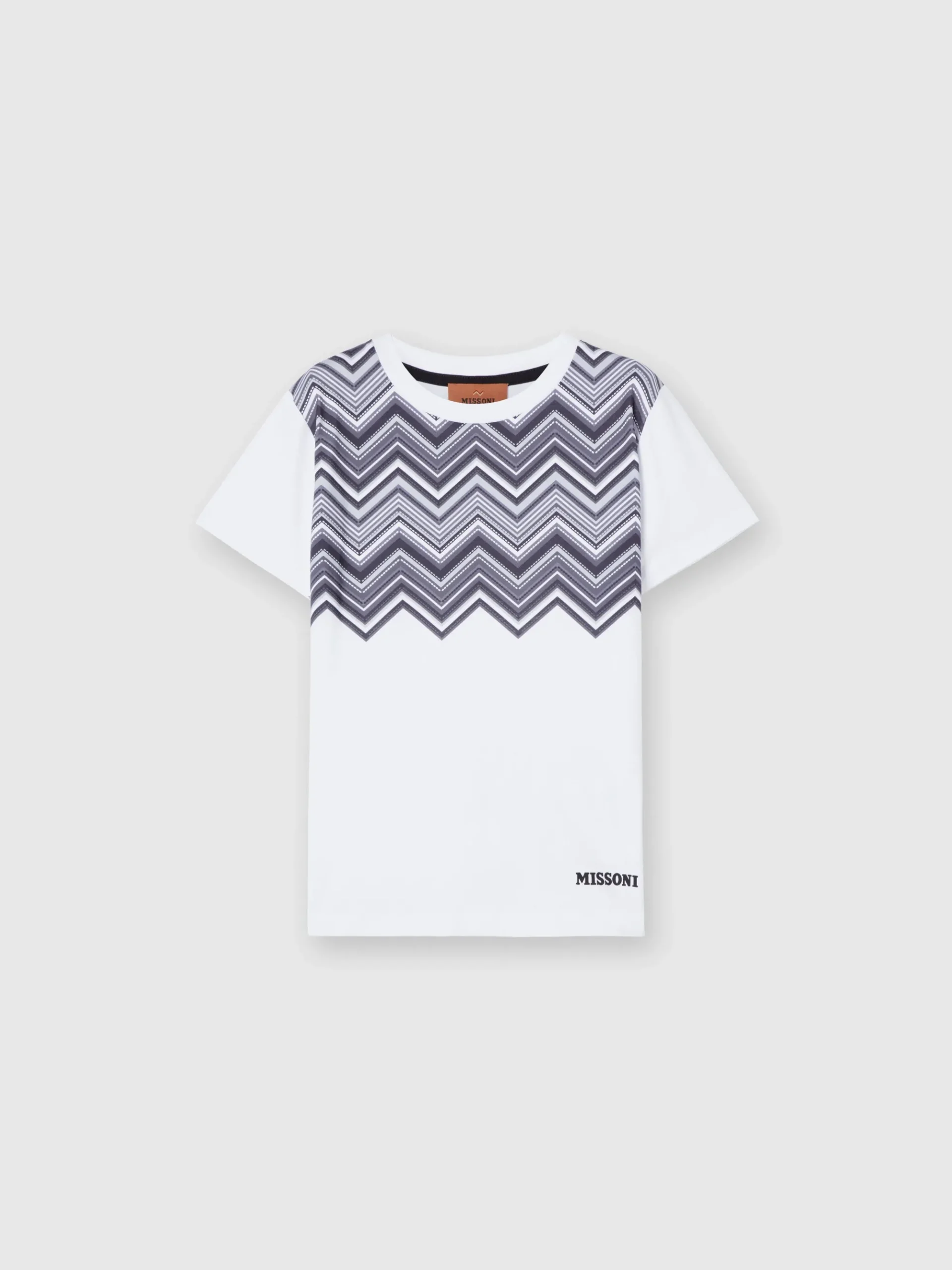Cotton crewneck T-shirt with zig zag insert and logo