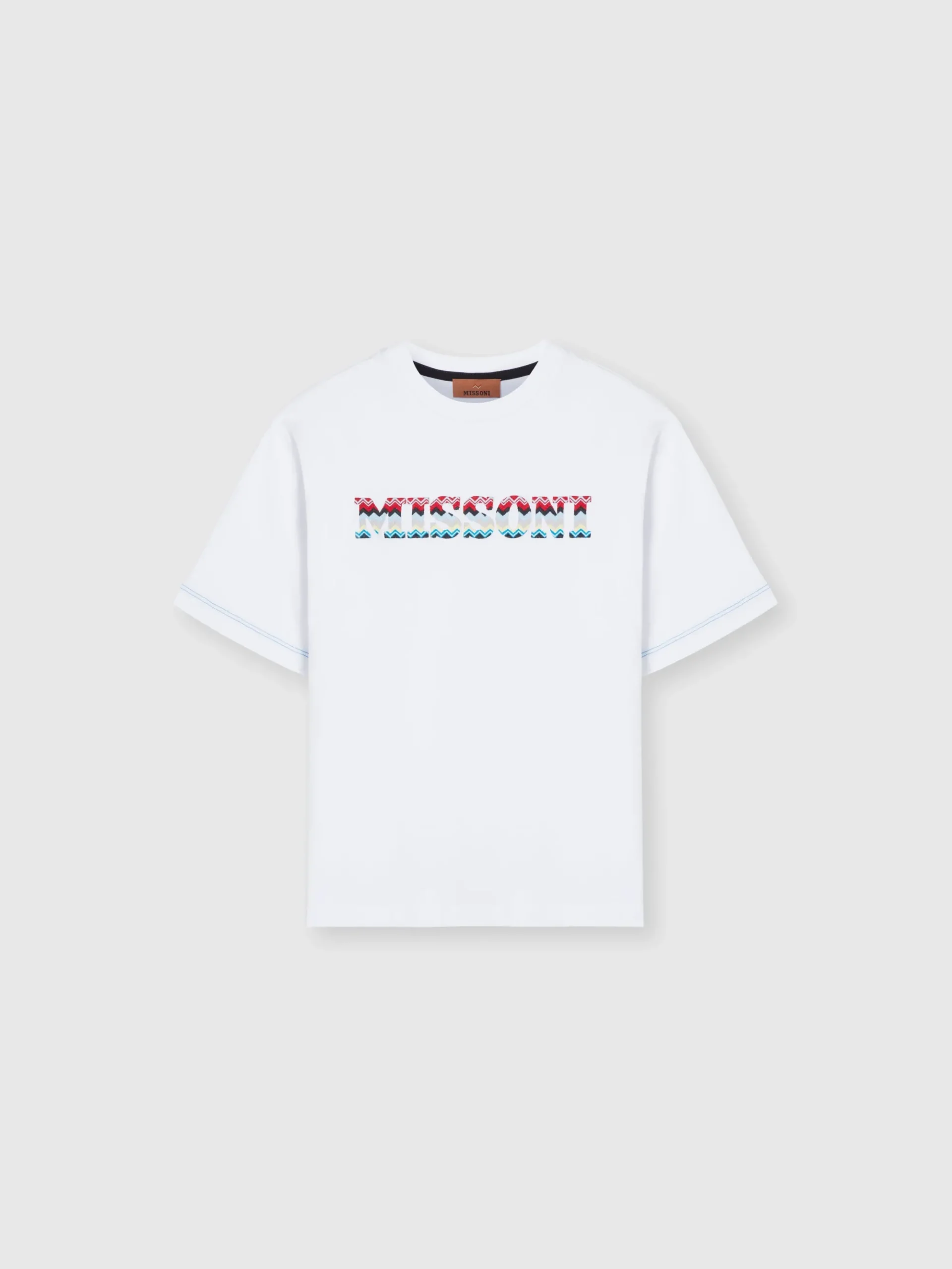 Cotton crewneck T-shirt with zig zag embroidered logo