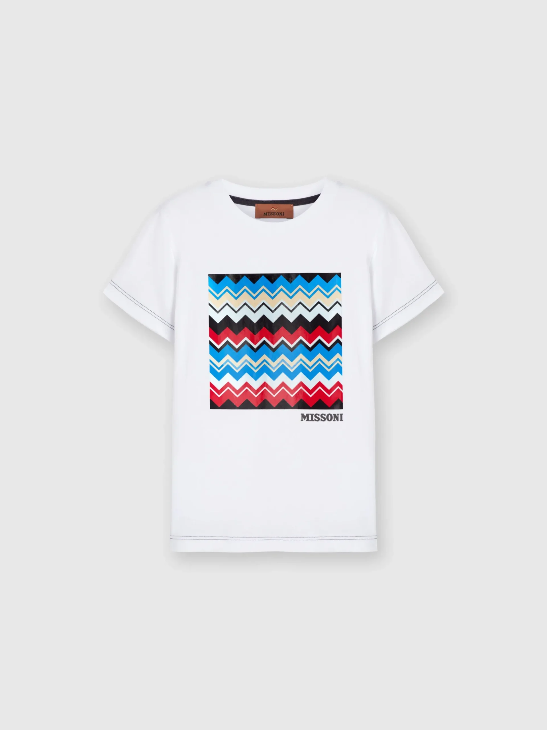Cotton crewneck T-shirt with zigzag print and contrasting stitching