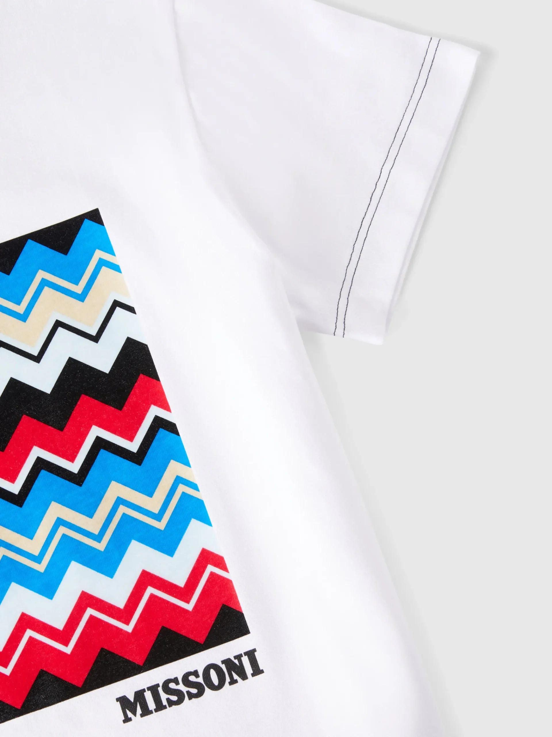 Cotton crewneck T-shirt with zigzag print and contrasting stitching