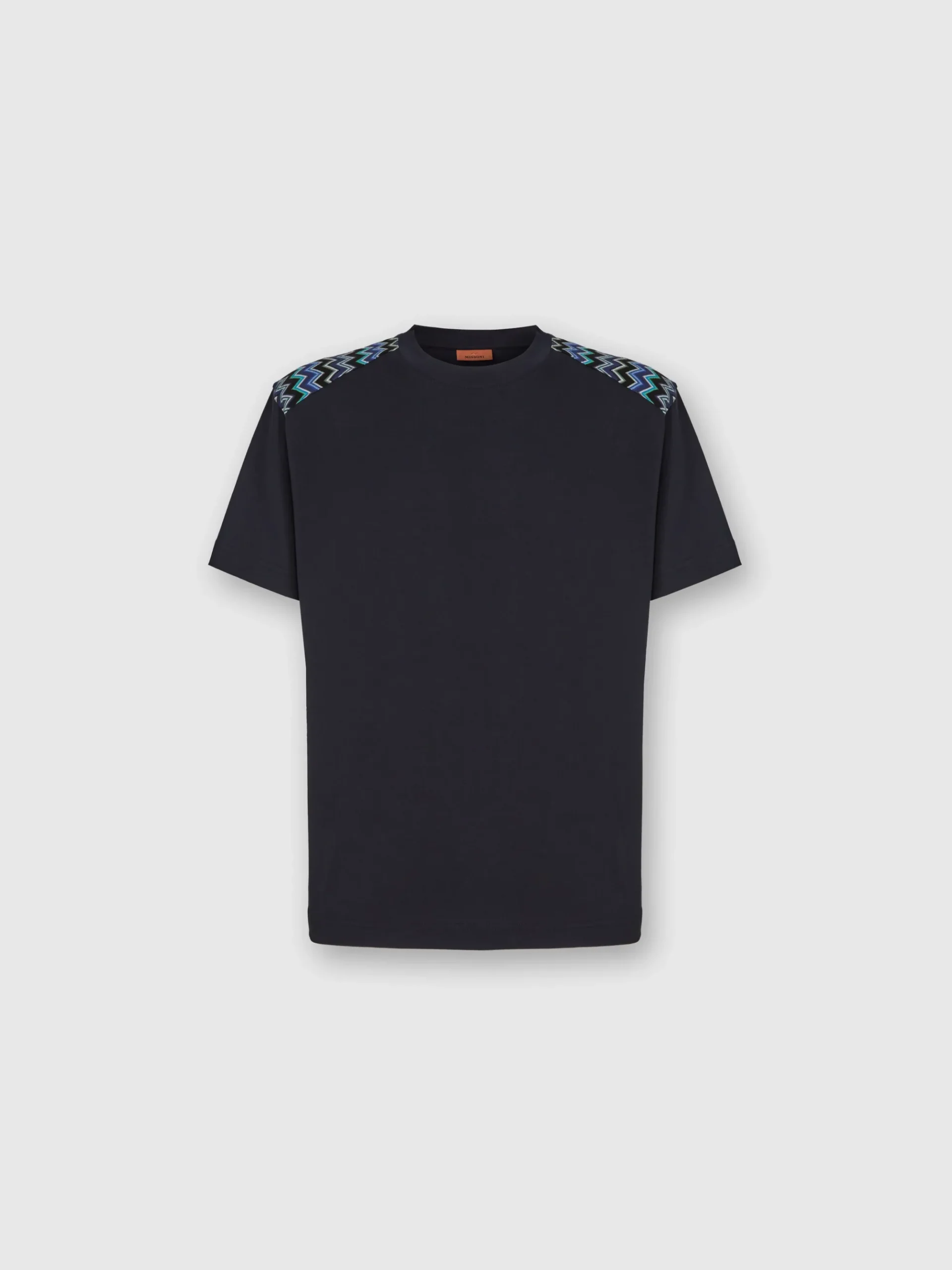 Cotton crewneck T-shirt with chevron inserts on the shoulders